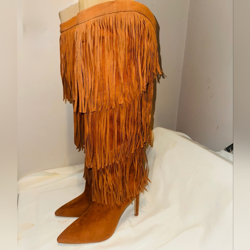 Nine West Fringed Cognac Knee-High Boots